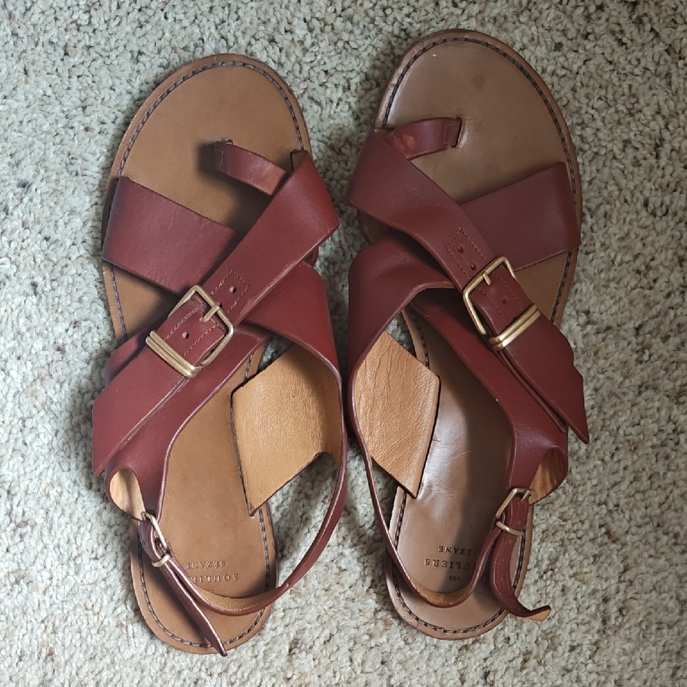 Sezane Brown Leather Sandals with Buckle